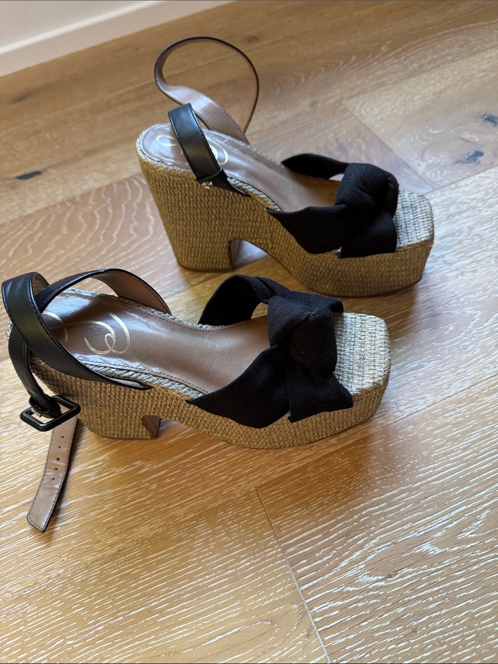 Black Bow Espadrille Platform Sandals - Women